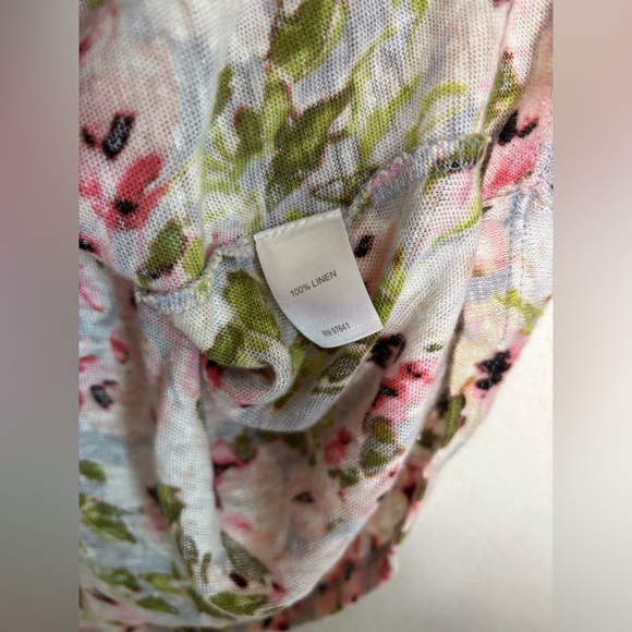 J. Jill 100% Linen Romantic Floral 3/4 Sleeve Tie Back Tunic Length Blouse XS - Picture 7 of 9